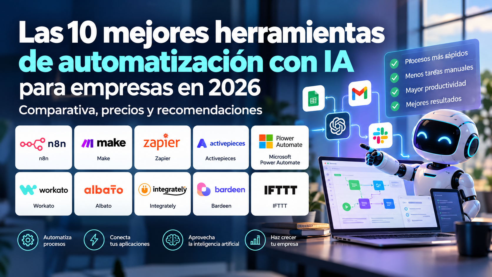 Las 10 mejores herramientas de automatización con IA para empresas en 2026: comparativa, precios y recomendaciones
