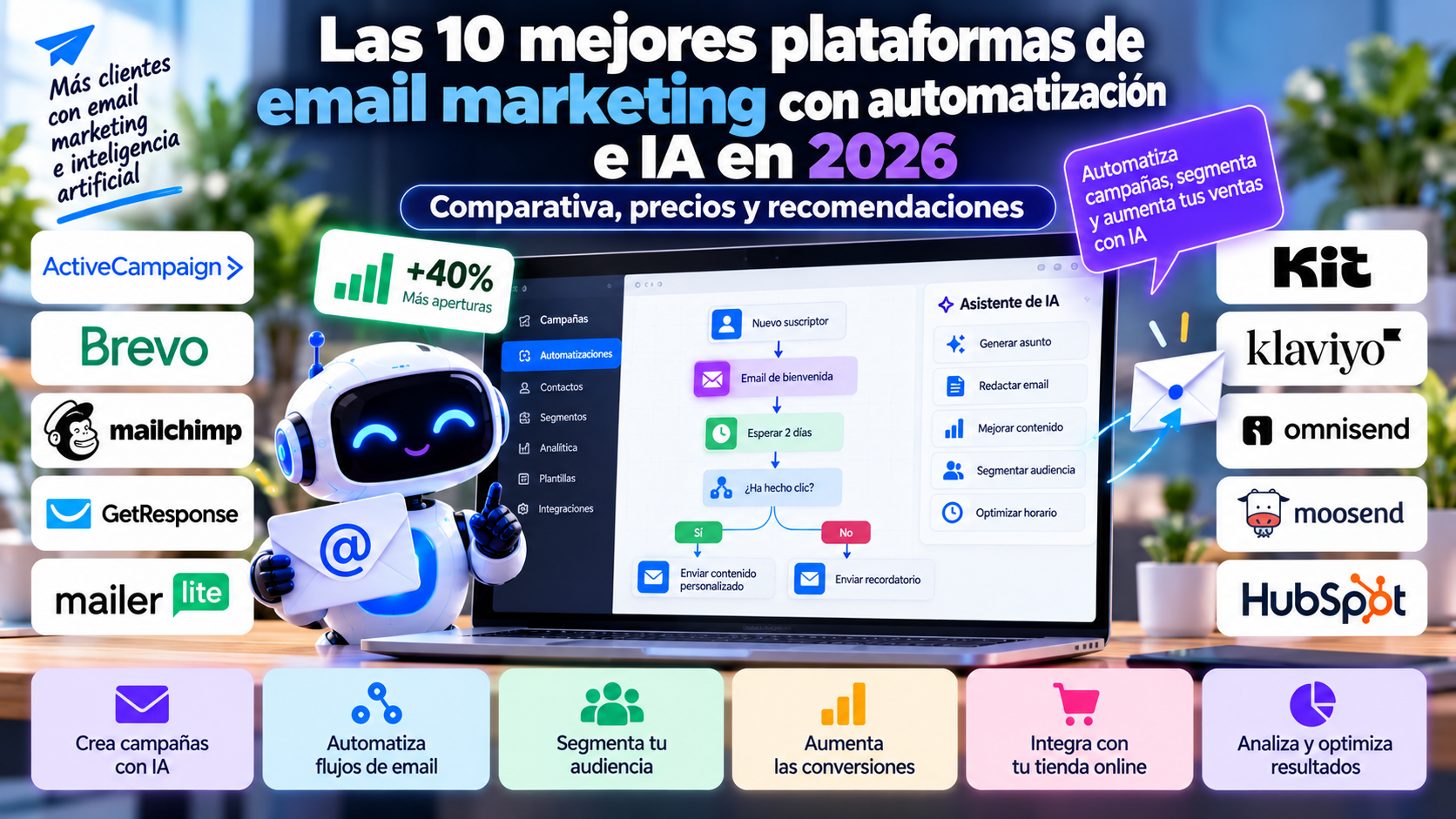 Las 10 mejores plataformas de email marketing con automatización e IA en 2026: comparativa, precios y recomendaciones