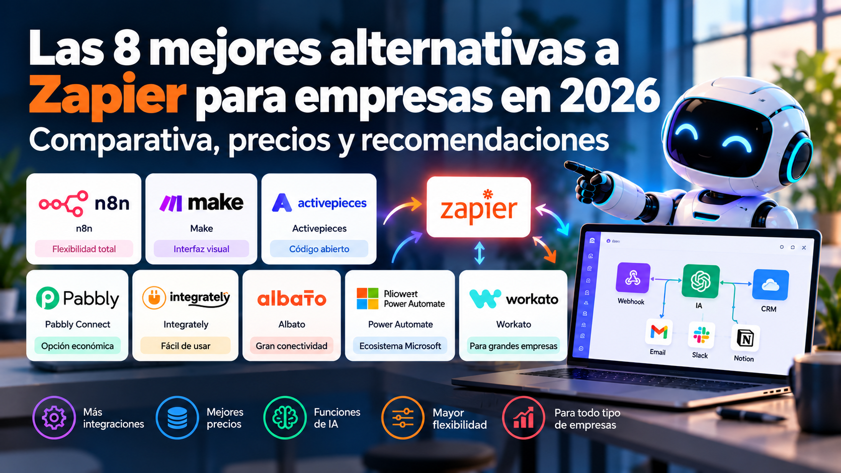 Las 8 mejores alternativas a Zapier para empresas en 2026: comparativa, precios y recomendaciones