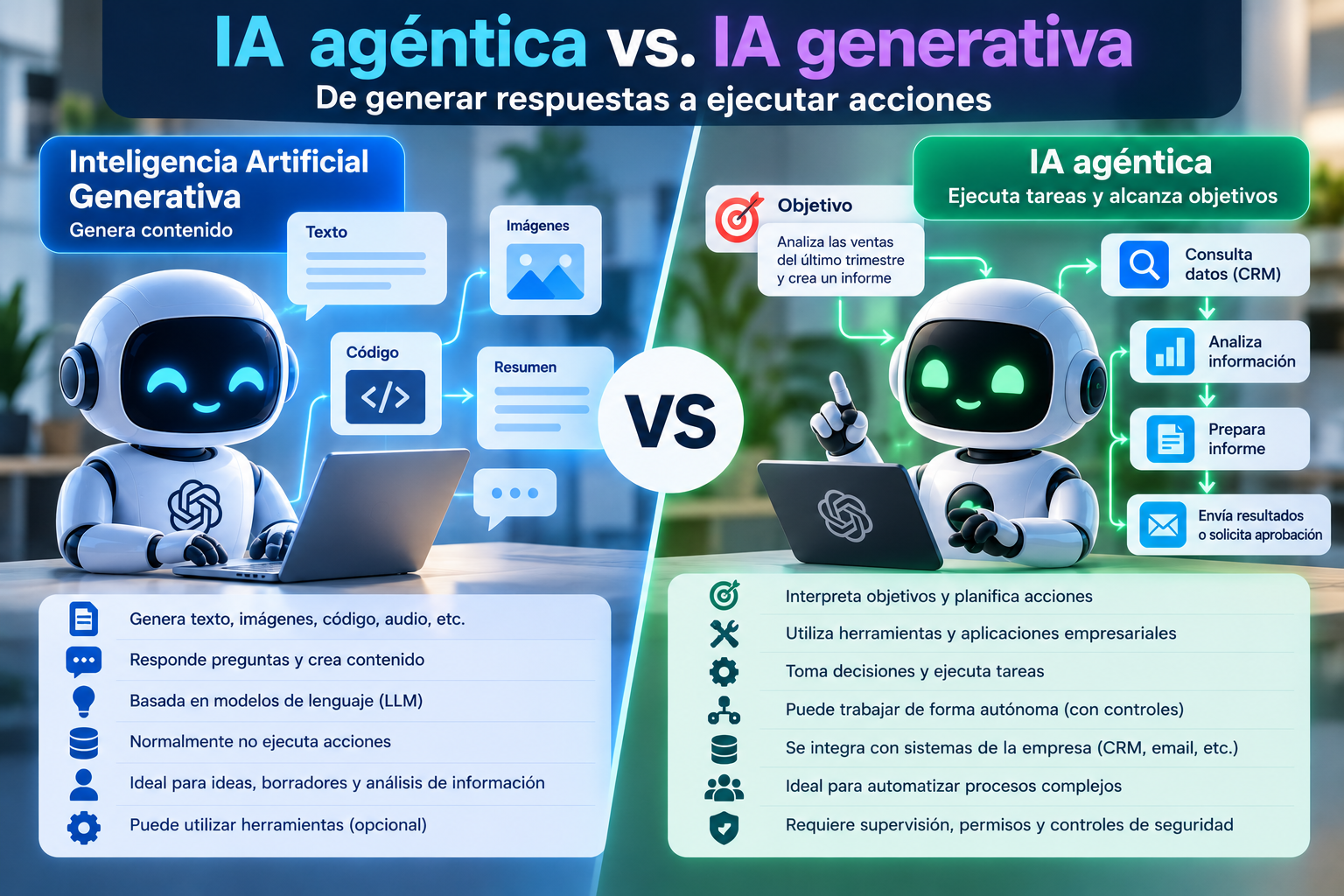 ¿Qué es la IA agéntica? Diferencias con la inteligencia artificial generativa